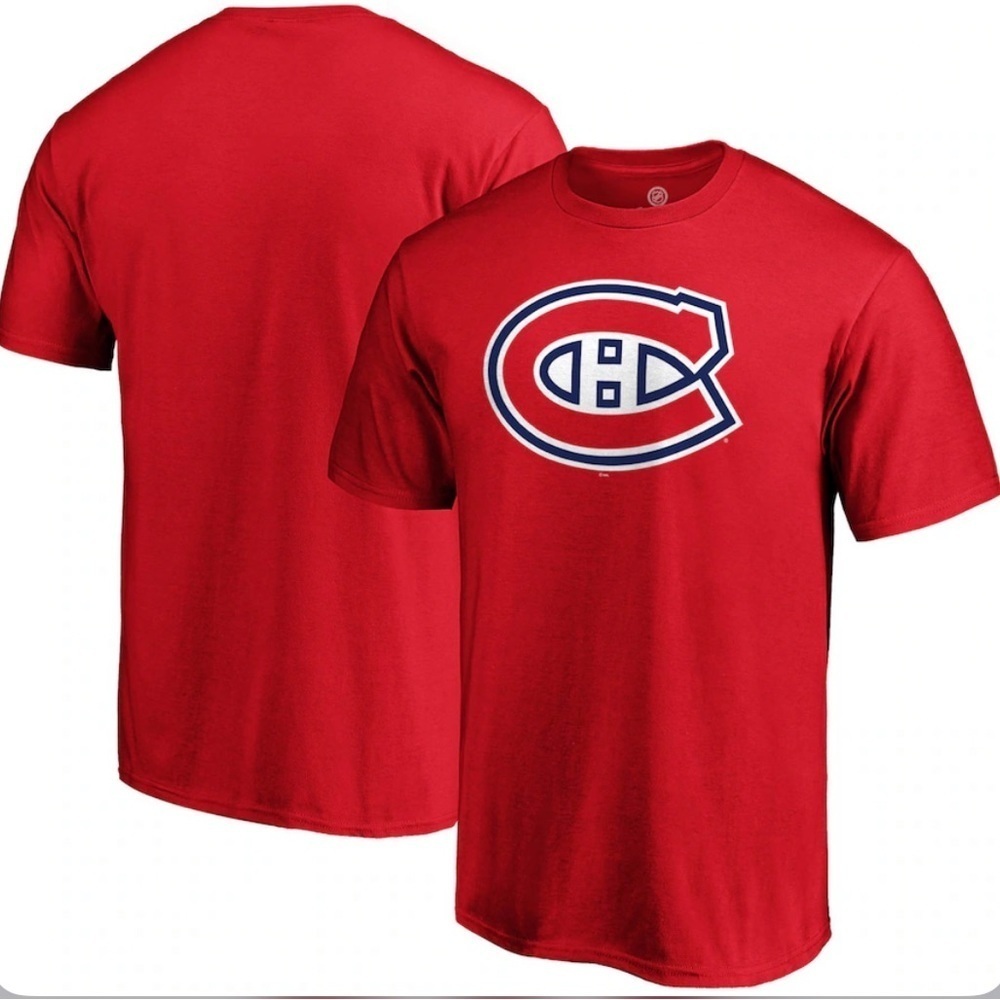 NHL Habs Sz S Logo Adult Tee Crew-neck T-shirt Montreal Canadiens Red